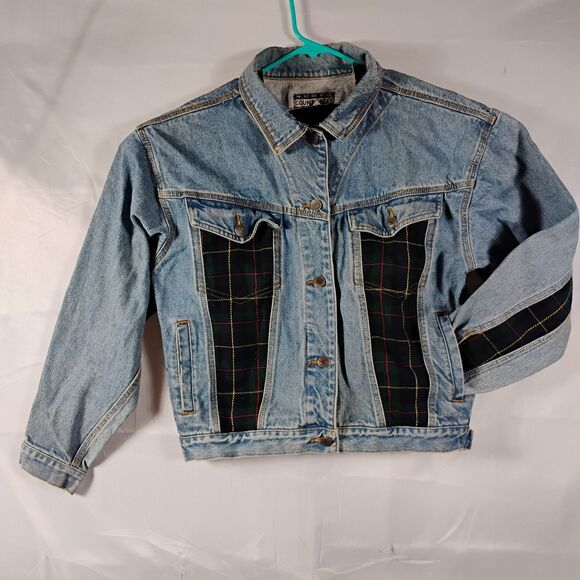 Nuovo Jackets & Blazers - Nuovo County Seat Womens Medium Blue Denim Green Plaid Flannel Front & Sleeves